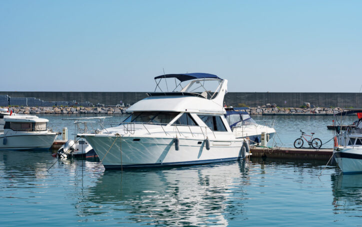 Marine parking of boats and yachts in Turkey. Yacht docked in sea port